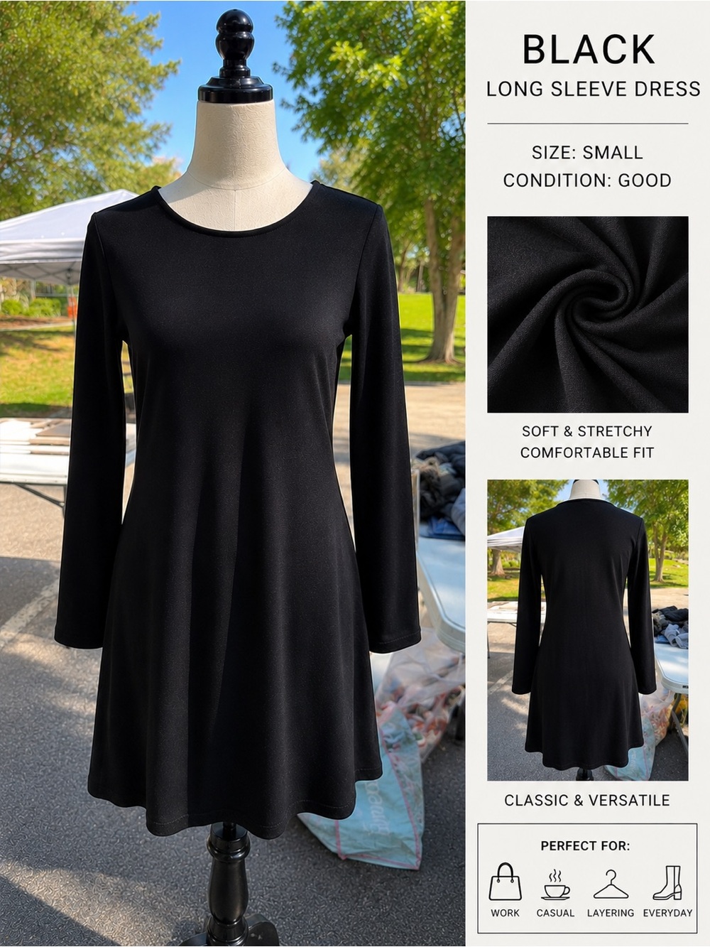 Old Navy Black Long Sleeve A-Line Dress